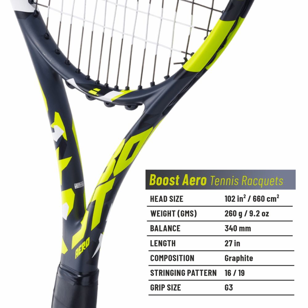 Babolat Boost Aero Tennis Racquet - 260 g - Grey Yellow White Babolat Boost Aero Tennis Racquet - 260 g - Grey Yellow White