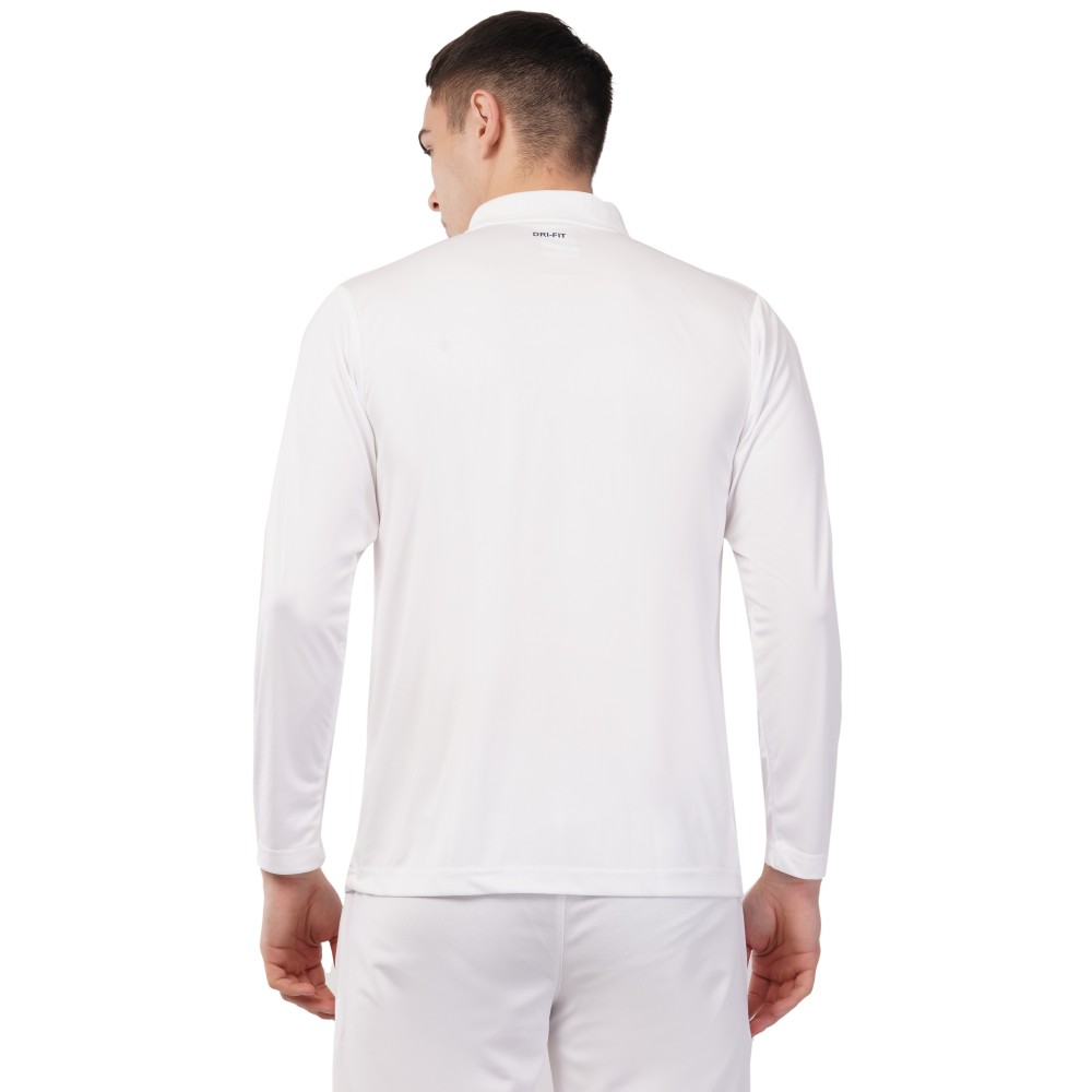 Whitedot Novelty Quick Dry Cricket Polo T-Shirt - Full Sleeves - White