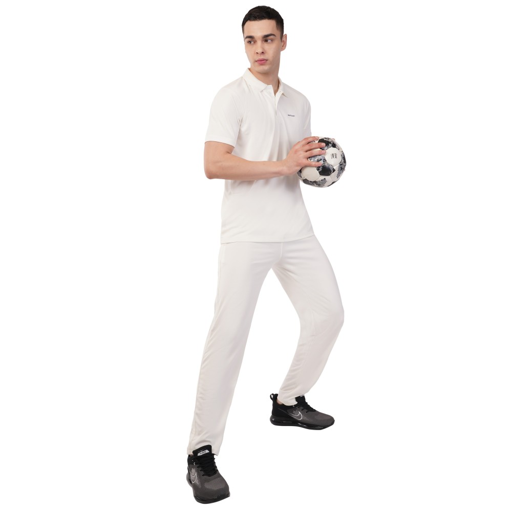 Whitedot Novelty Quick Dry Cricket Polo T-Shirt - Half Sleeves - Off White