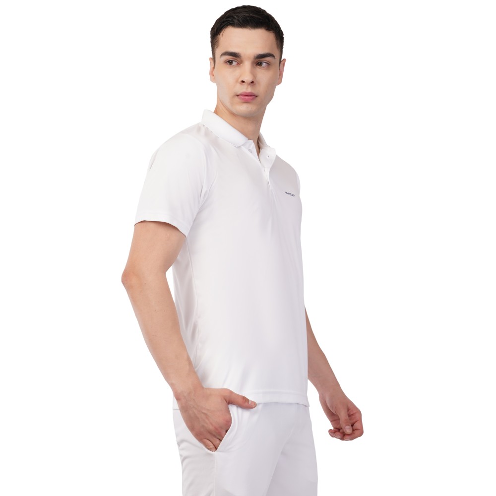 Whitedot Novelty Quick Dry Cricket Polo T-Shirt - Half Sleeves - White
