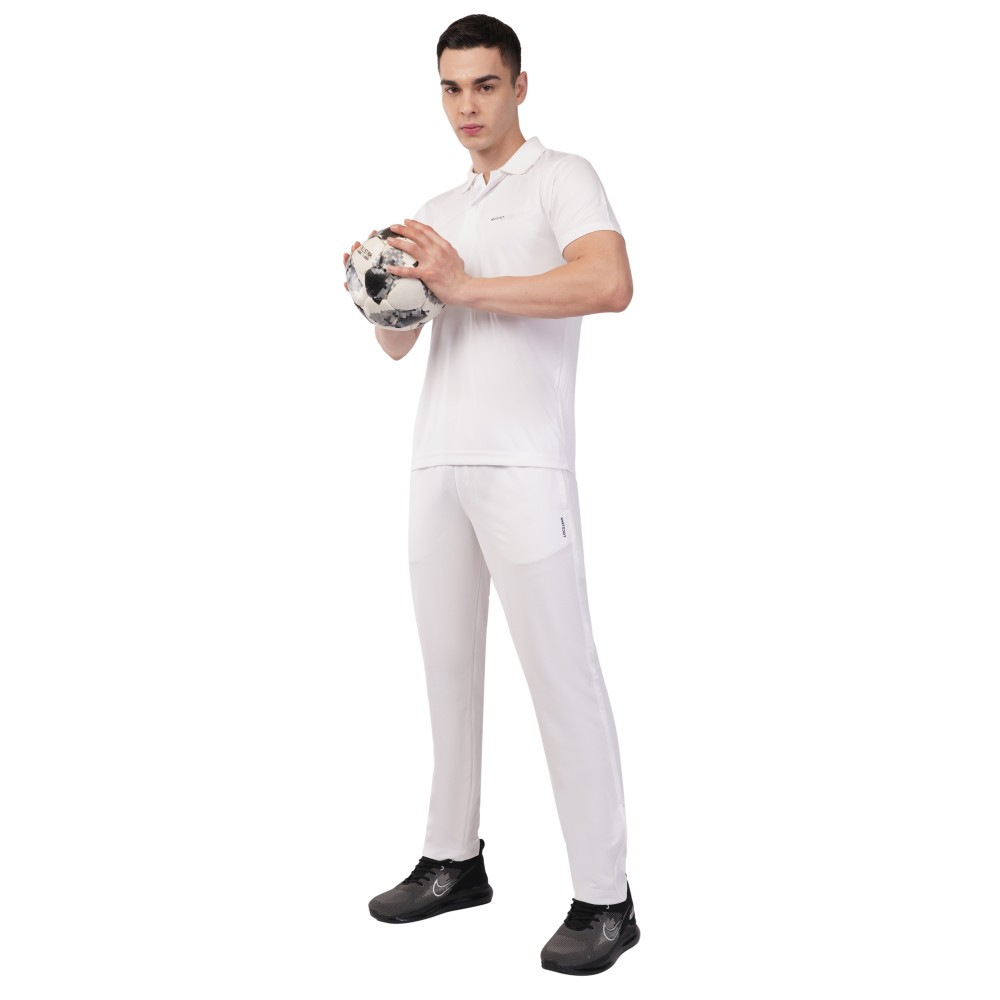 Whitedot Novelty Quick Dry Cricket Polo T-Shirt - Half Sleeves - White