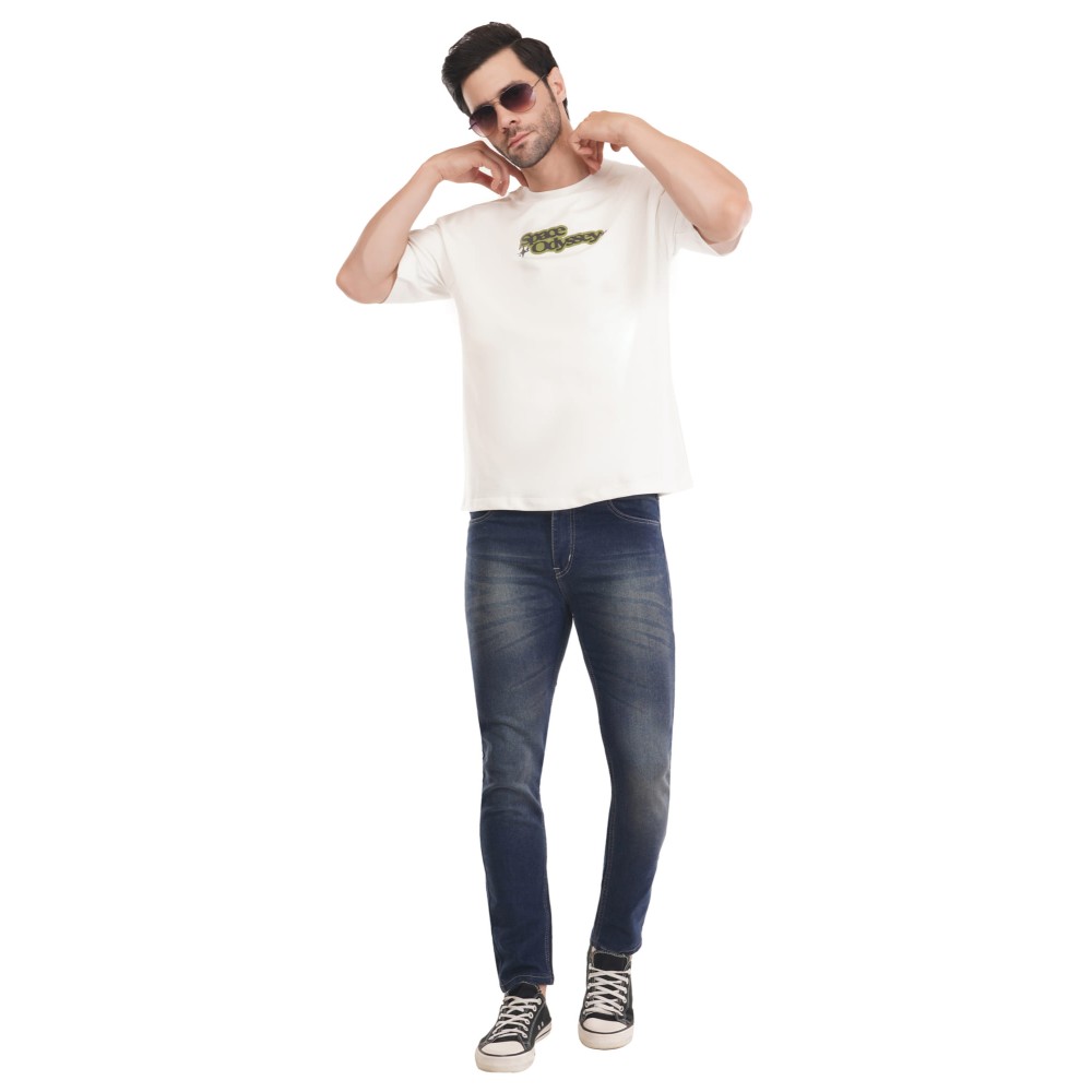 Whitedot Space odyssey Cotton Tshirt - White Drop Shoulder 