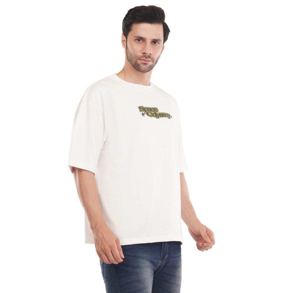 Whitedot Space odyssey Cotton Tshirt - White Drop Shoulder 