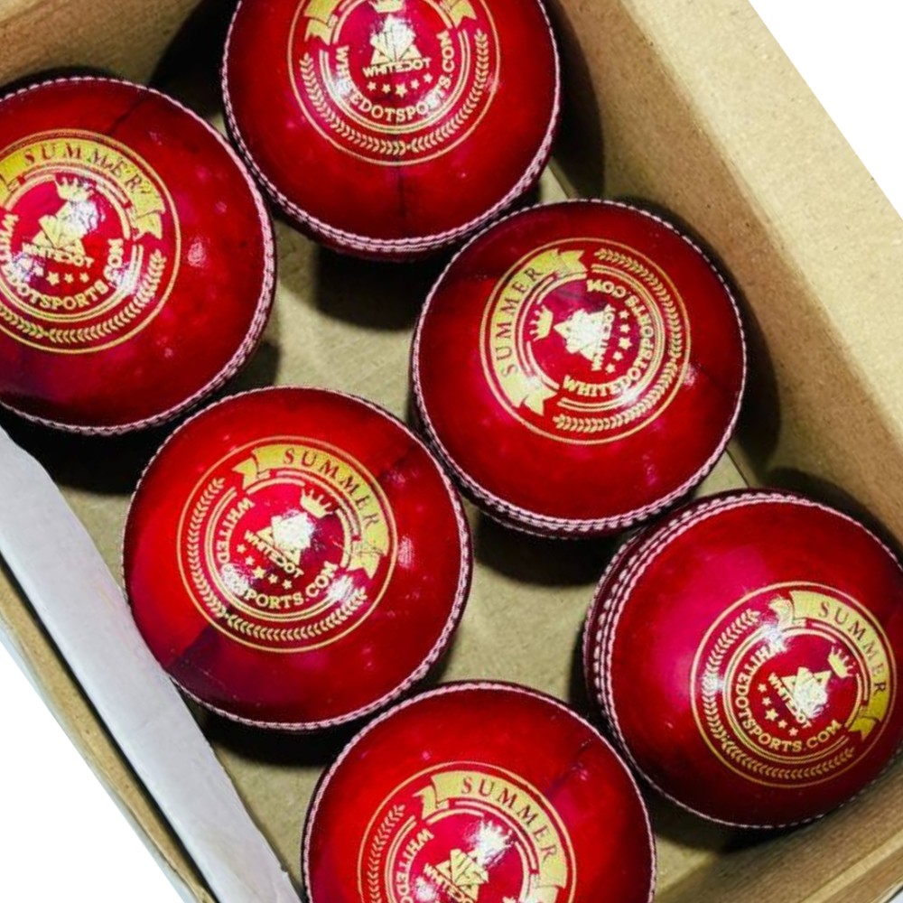 Whitedot Summer Red Cricket Leather Ball - 50 Over - Pack of 2