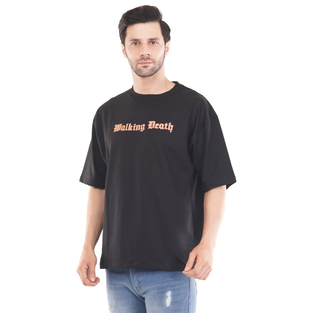 Whitedot Walking Death Cotton Tshirt - Black Drop Shoulder 