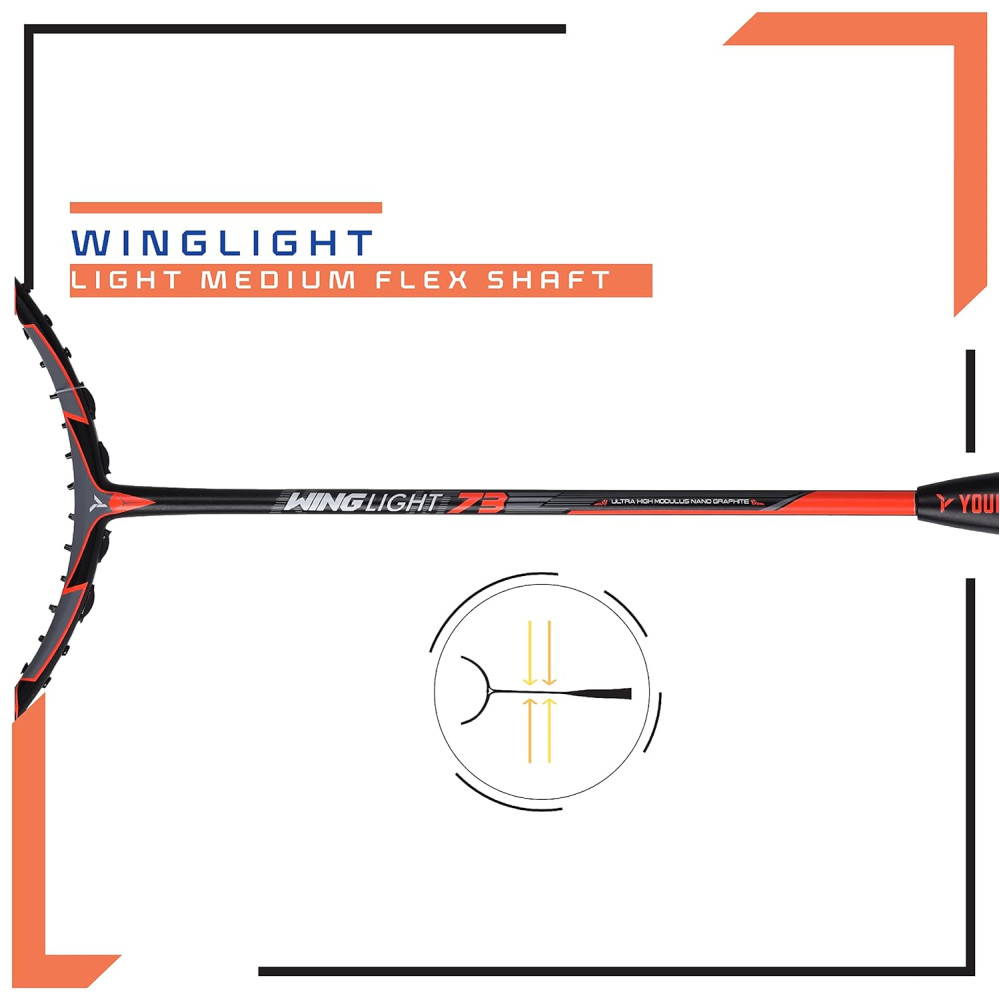 Young Wing Light 73 Black Orange Badminton Racket + R2 Badminton Kitbag Combo