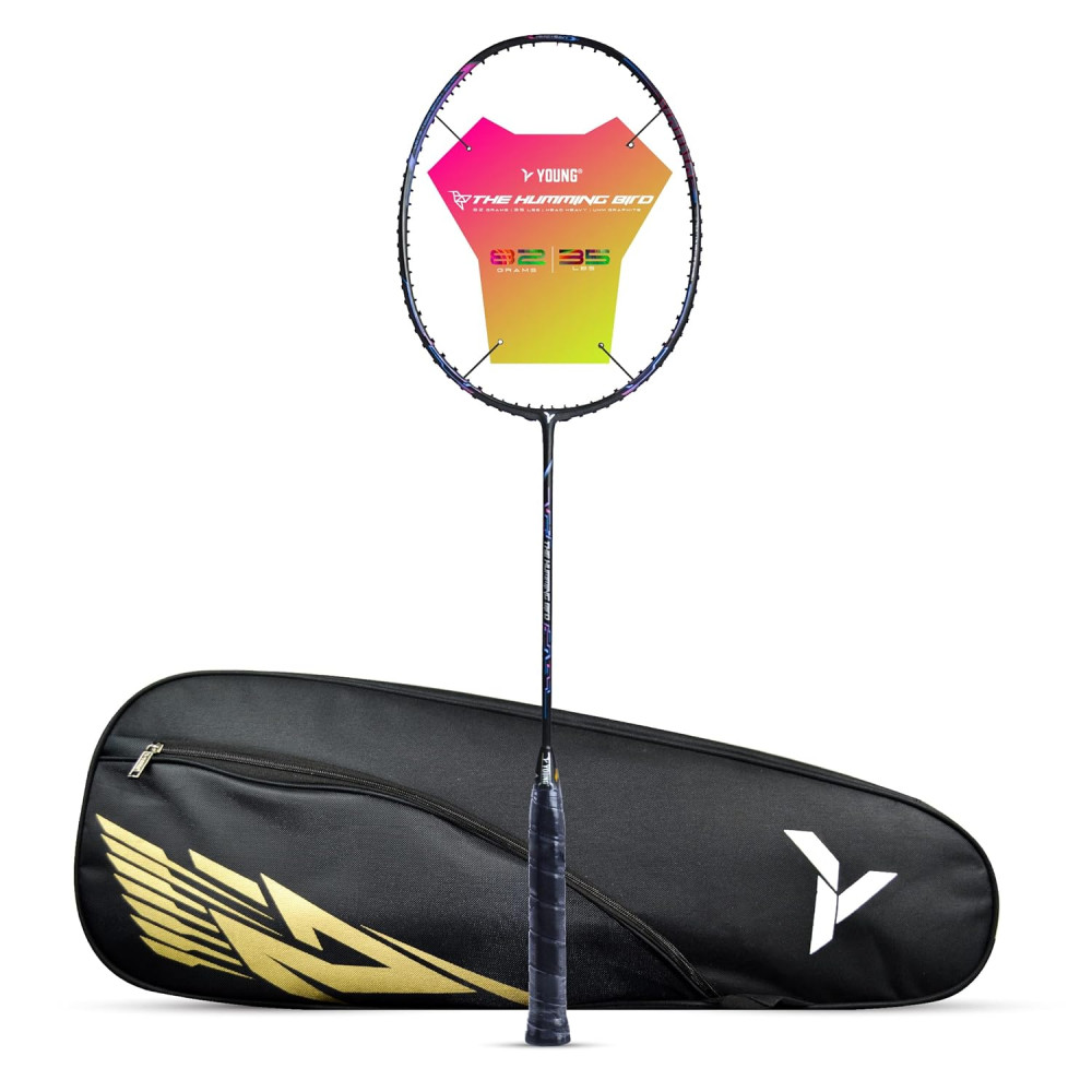 Young The Humming Bird Black Blue Red Badminton Racket + R2 Black Gold Kitbag Combo
