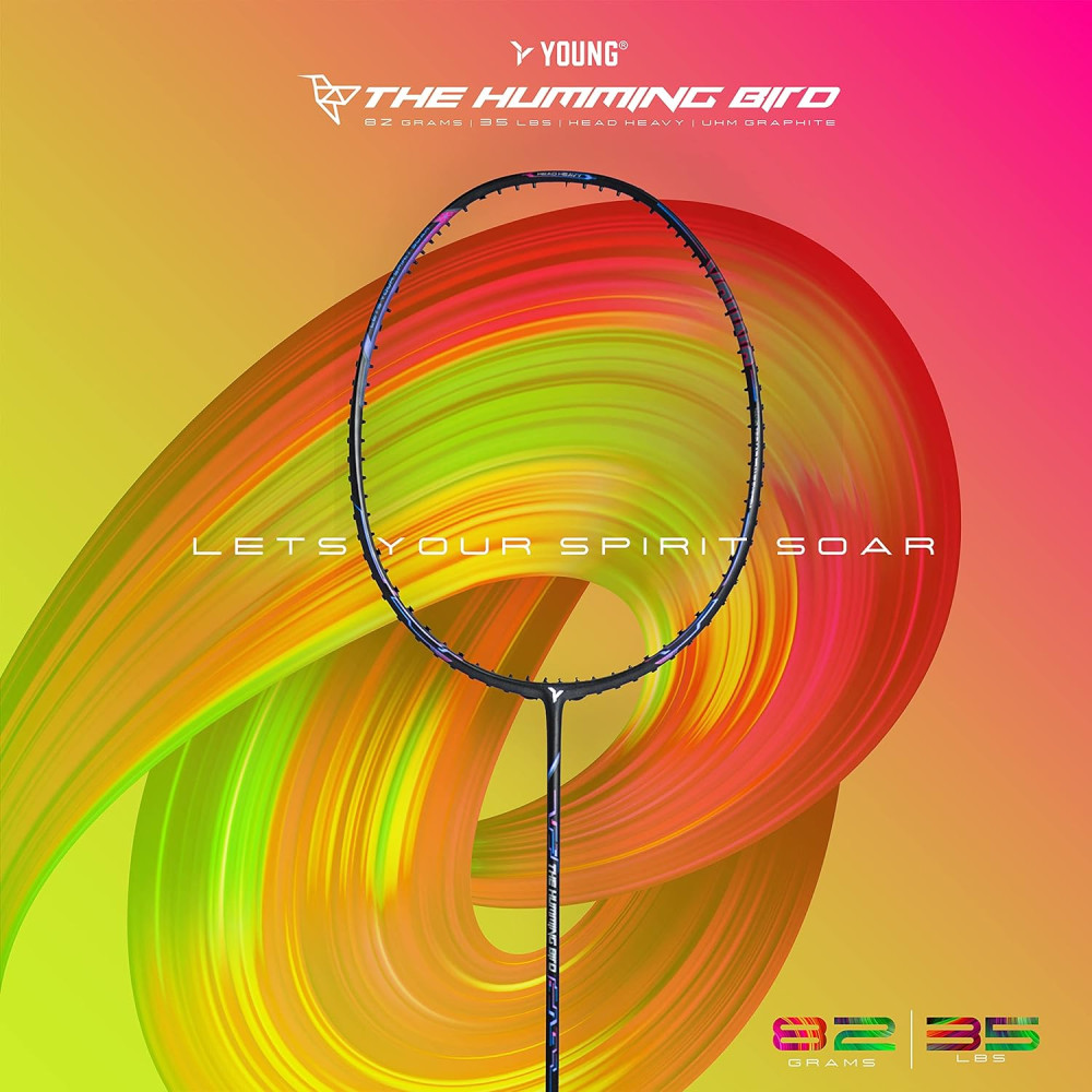 Young The Humming Bird Black Blue Red Badminton Racket + R2 Black Gold Kitbag Combo