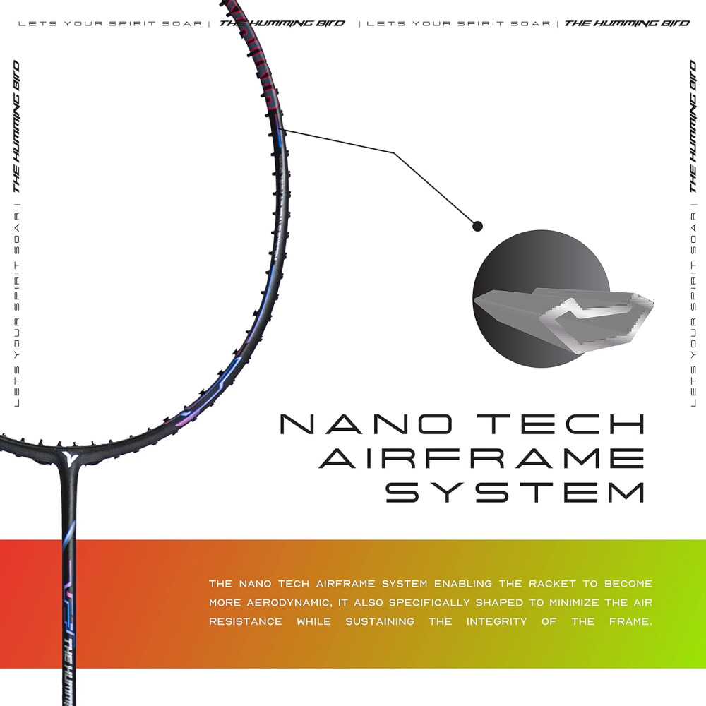 Young The Humming Bird Black Blue Red Badminton Racket + R2 Black Gold Kitbag Combo