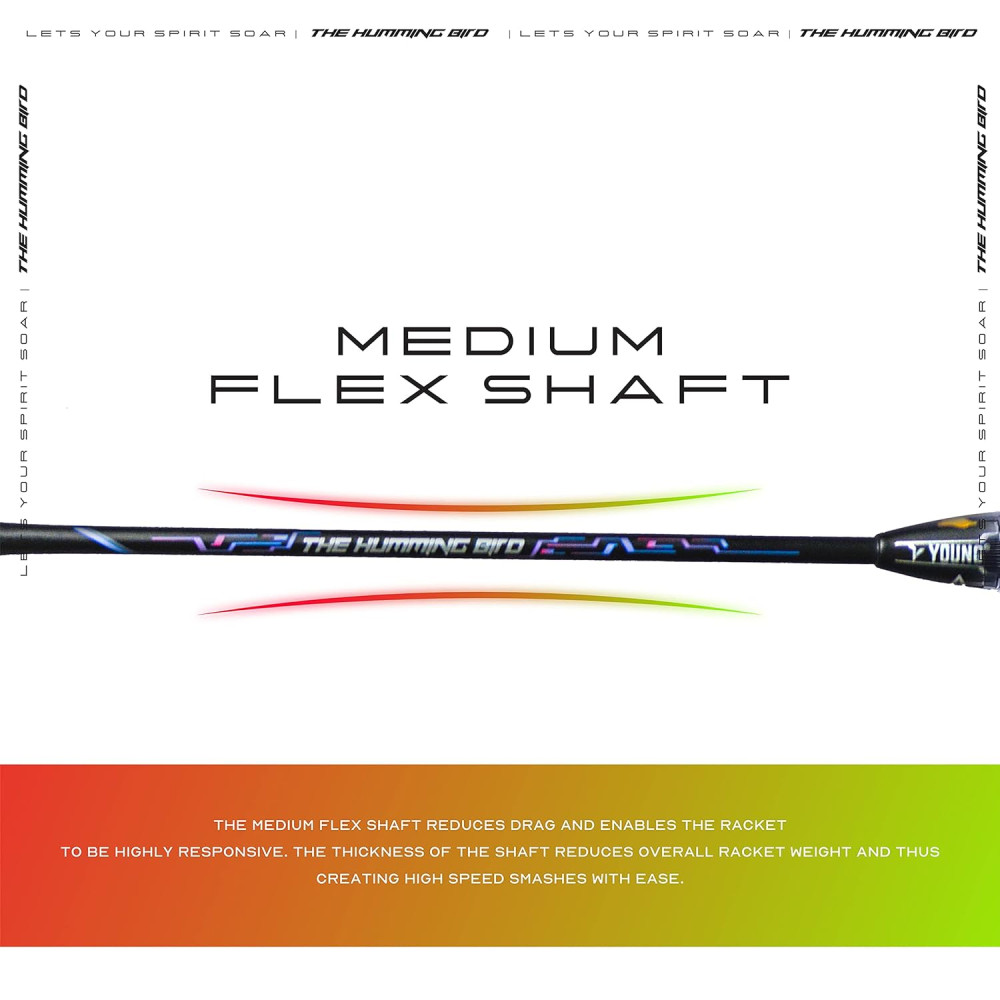 Young The Humming Bird Black Blue Red Badminton Racket + R2 Black Gold Kitbag Combo