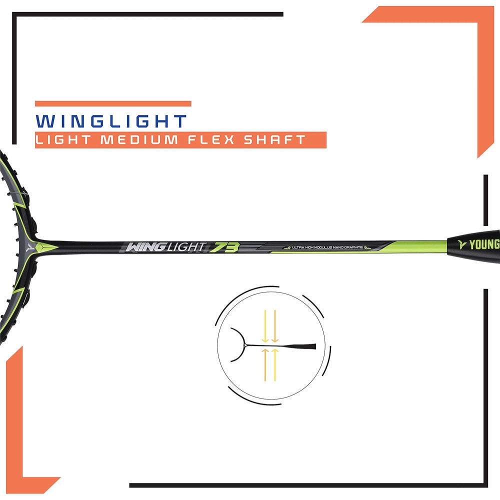 Young Wing Light 73 (73g, 30LBS) Strung Badminton Racquet with Full Cover (Black Green)
