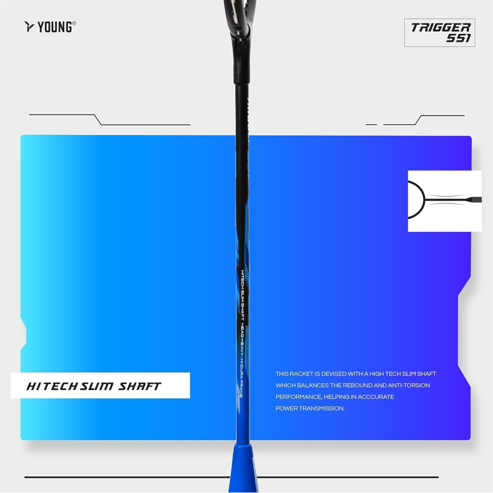 Young Trigger 551 (Power Head, High Durable) Set of 2 Strung Badminton Racket with 2 Free Full Cover (Green Blue)